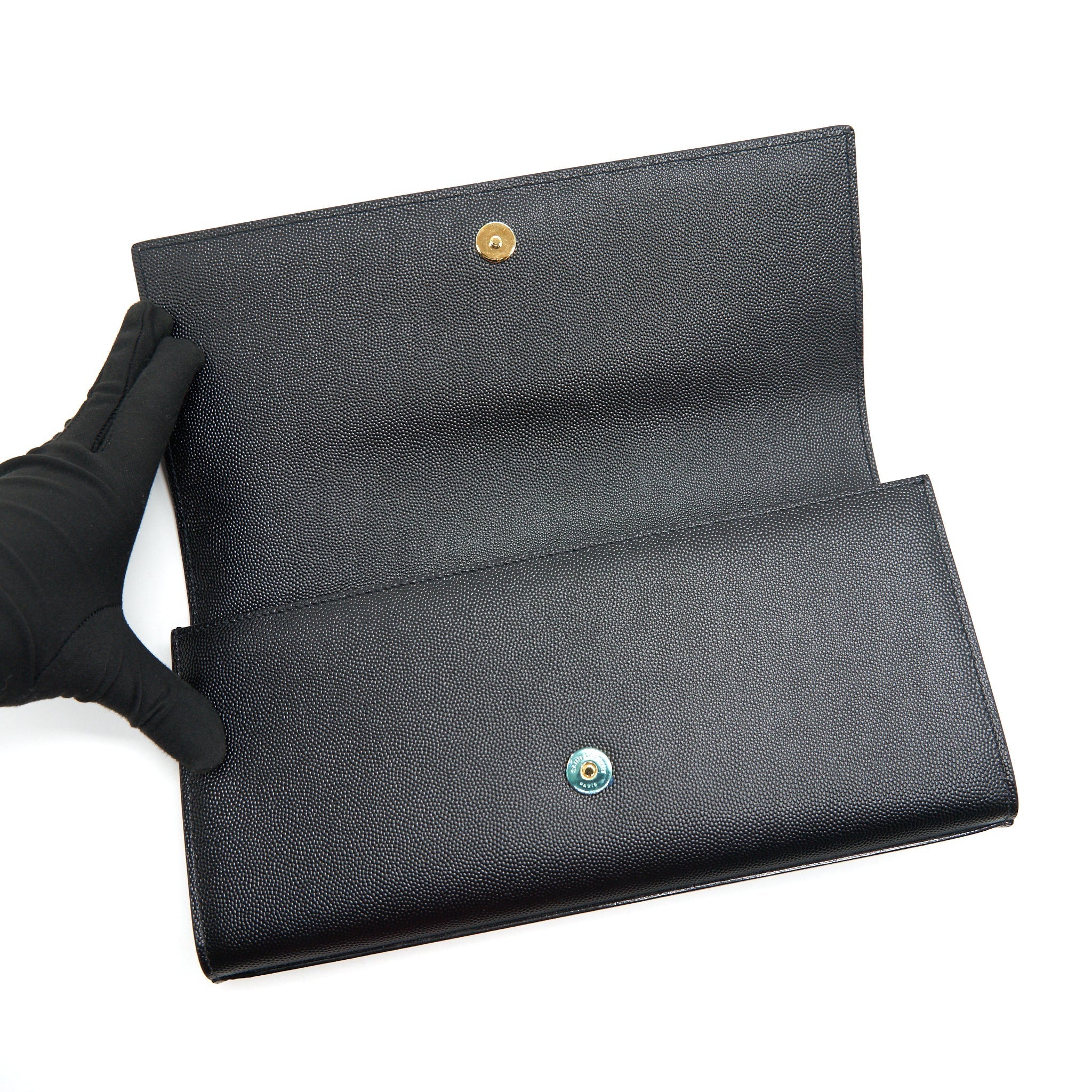 SAINT LAURENT KATE CLUTCH IN GRAIN DE POUDRE EMBOSSED LEATHER BLACK GHW