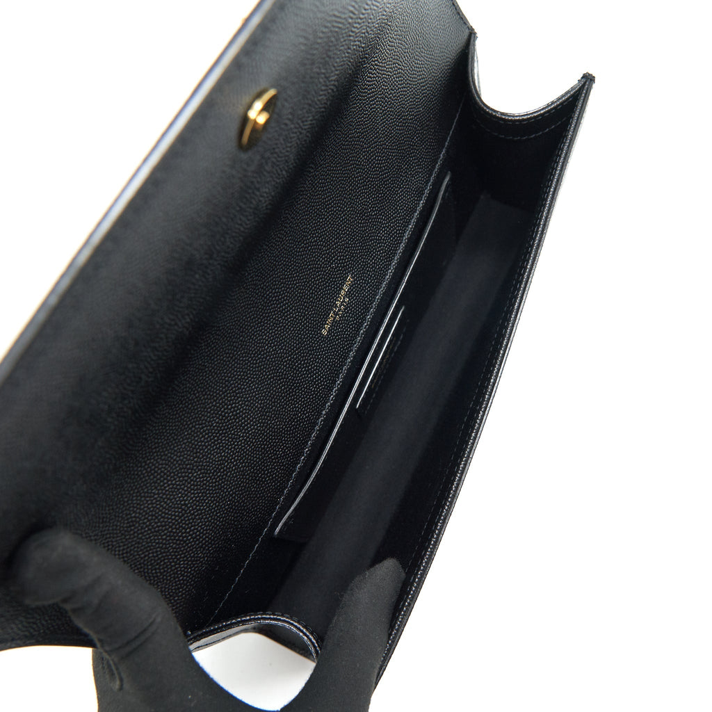 SAINT LAURENT KATE CLUTCH IN GRAIN DE POUDRE EMBOSSED LEATHER BLACK GHW