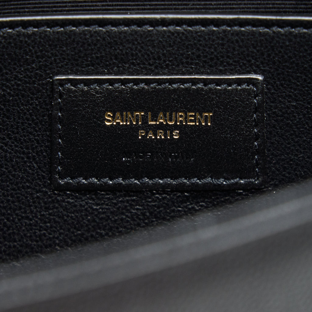 SAINT LAURENT KATE CLUTCH IN GRAIN DE POUDRE EMBOSSED LEATHER BLACK GHW