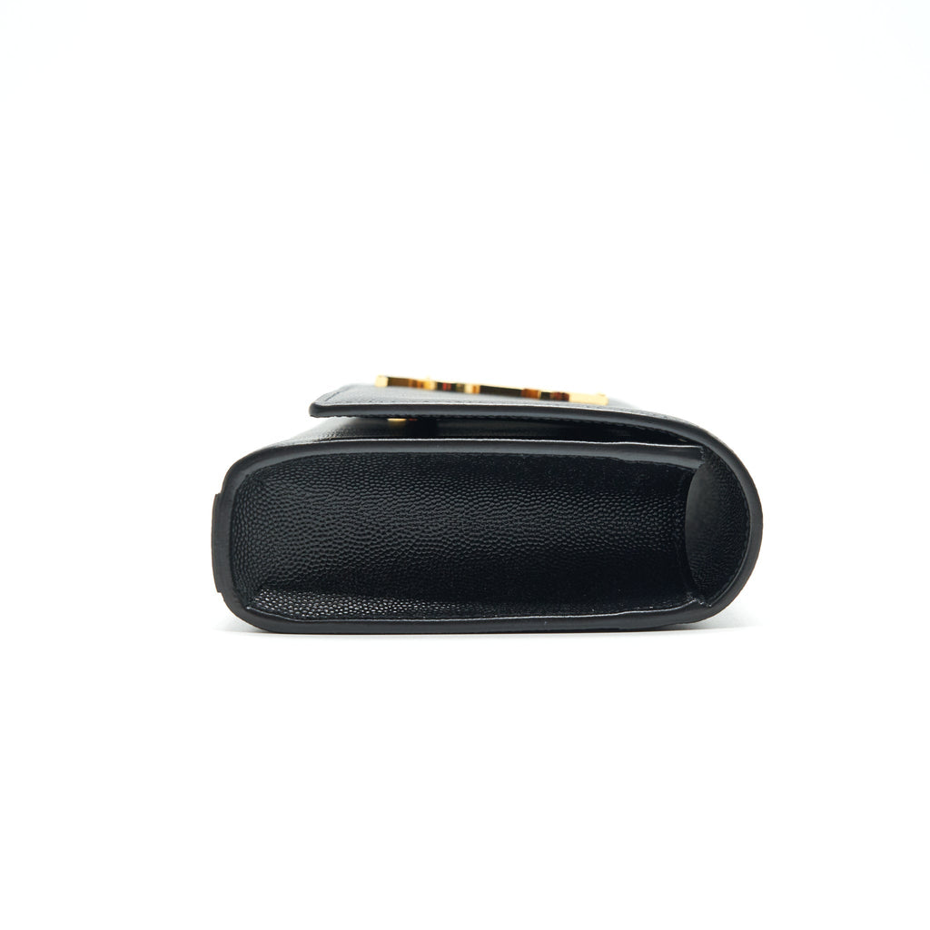 SAINT LAURENT KATE CLUTCH IN GRAIN DE POUDRE EMBOSSED LEATHER BLACK GHW