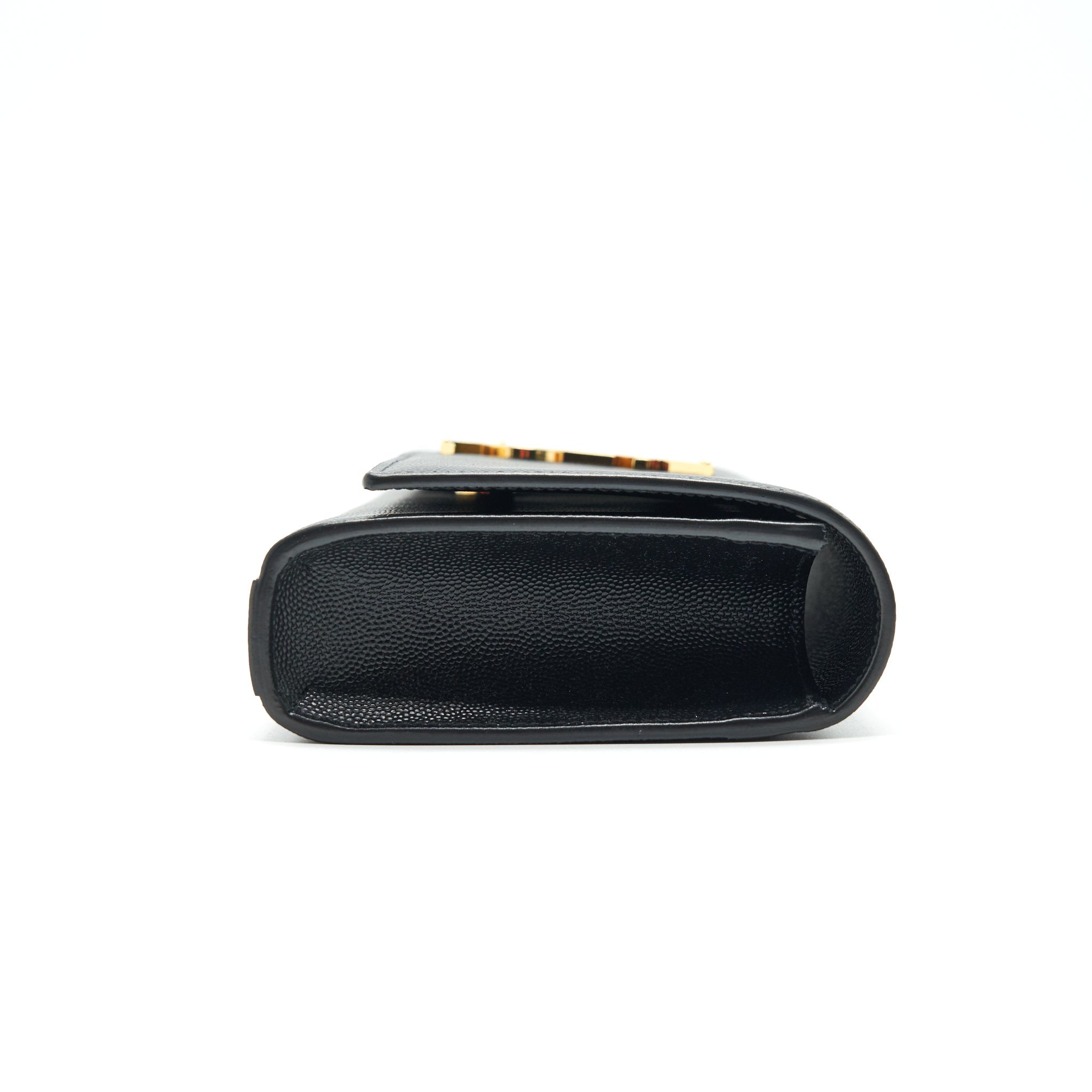 SAINT LAURENT KATE CLUTCH IN GRAIN DE POUDRE EMBOSSED LEATHER BLACK GHW