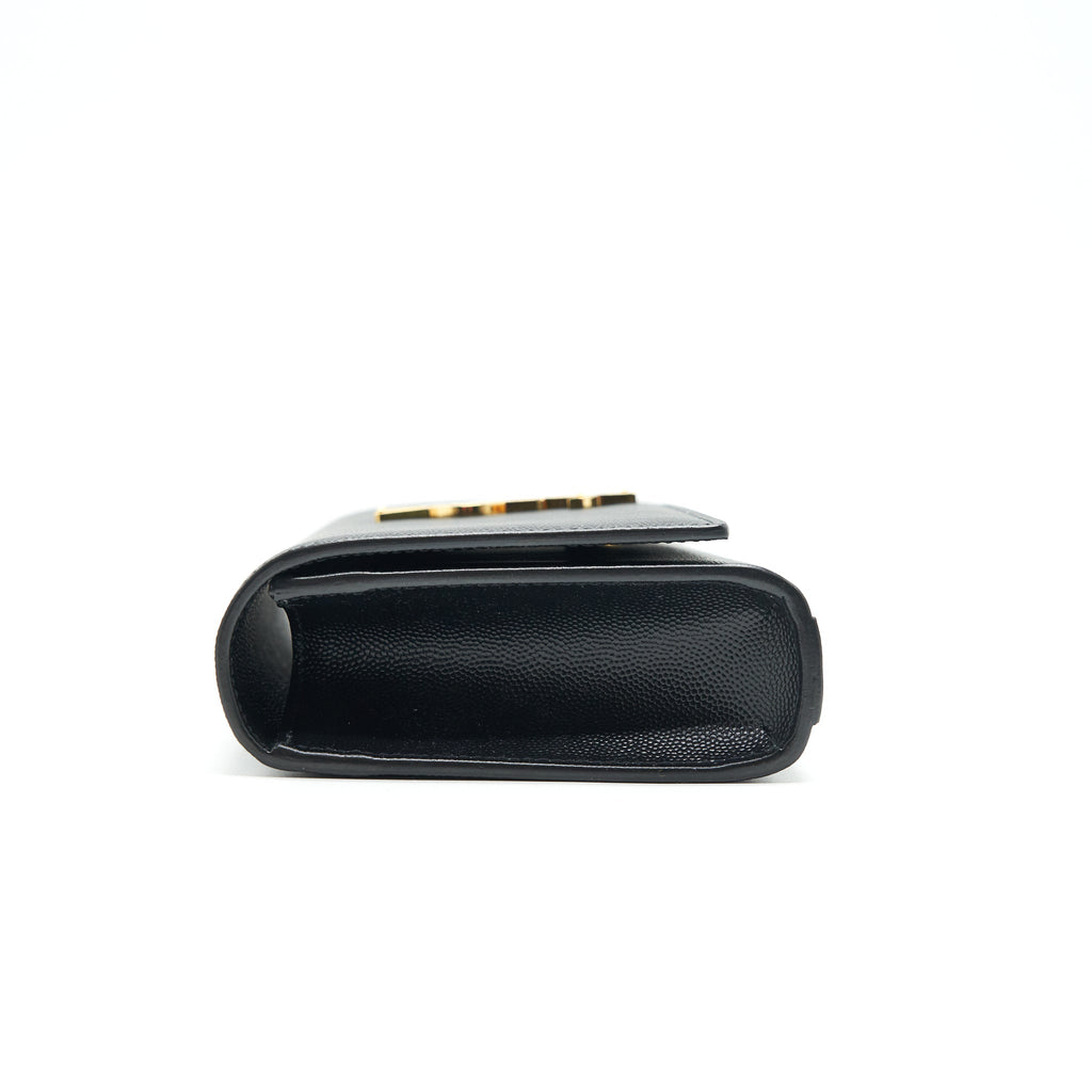 SAINT LAURENT KATE CLUTCH IN GRAIN DE POUDRE EMBOSSED LEATHER BLACK GHW