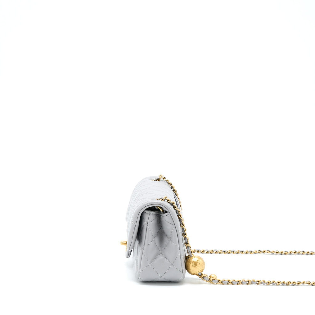 CHANEL 21B PEARL CRUSH MINI RECTANGULAR FLAP BAG LAMBSKIN GREY GHW (MICROCHIP)