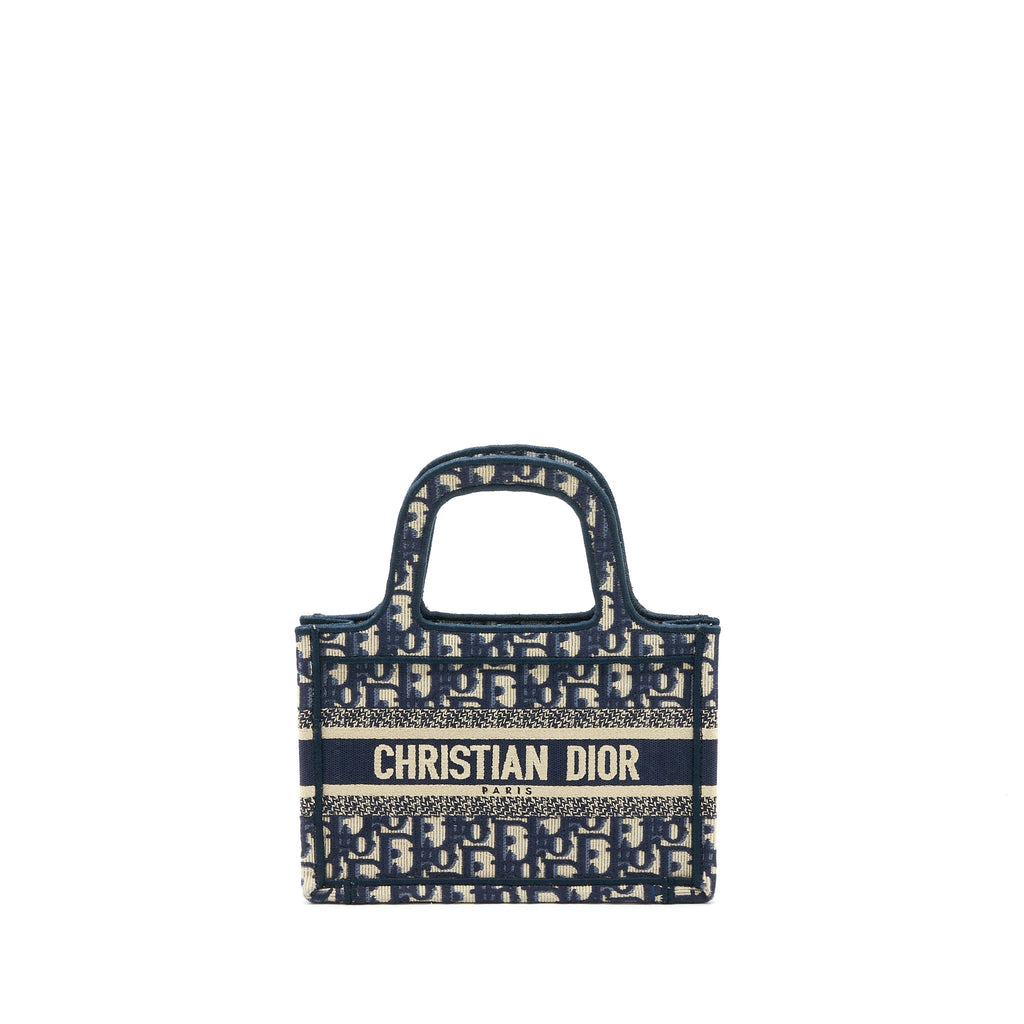 DIOR MINI BOOK TOTE BLUE OBLIQUE EMBROIDERY