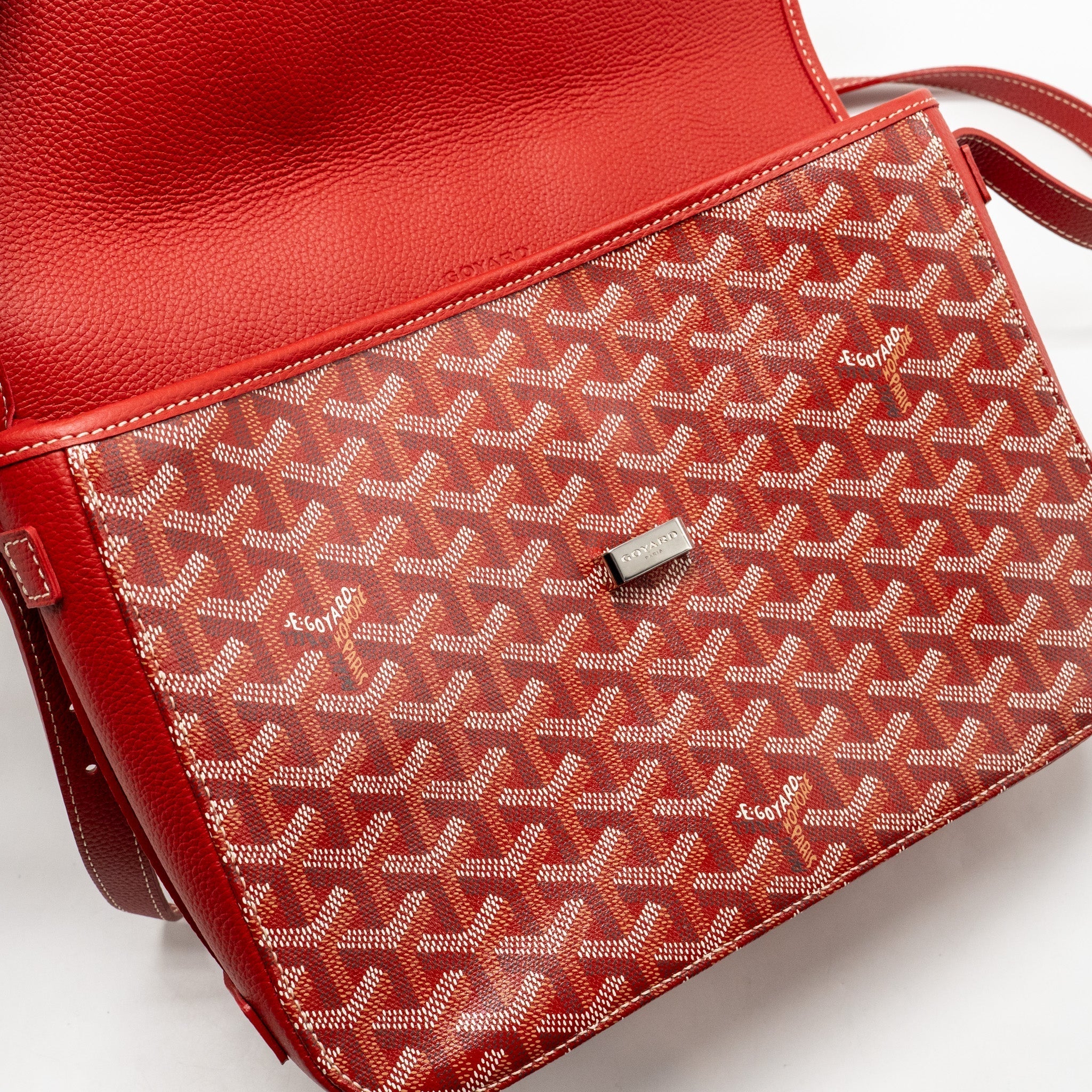 GOYARD BELVEDERE MM MESSENGER BAG GOYARDINE CANVAS/CALFSKIN RED SHW