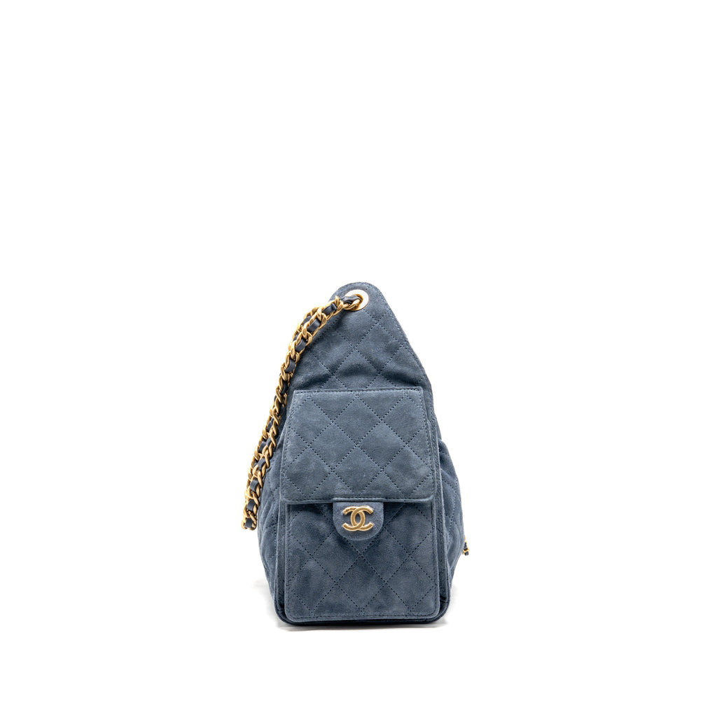 Chanel Small 25 Bag Suede Blue GHW (Microchip)