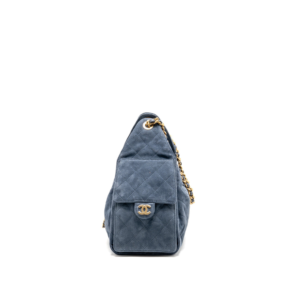 Chanel Small 25 Bag Suede Blue GHW (Microchip)