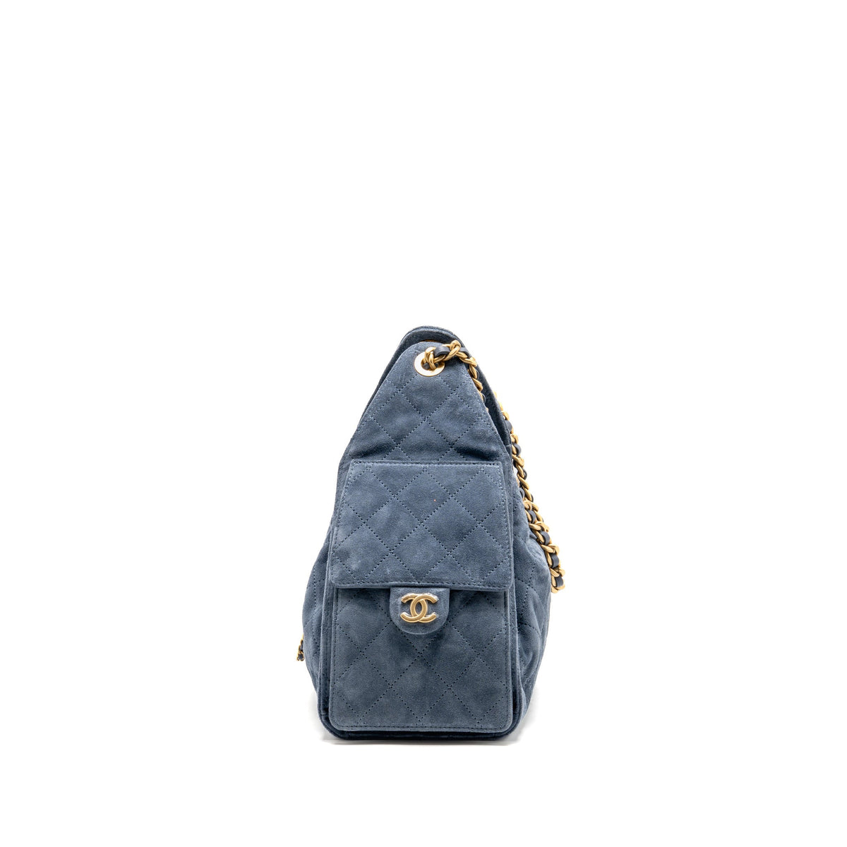 Chanel Small 25 Bag Suede Blue GHW (Microchip)