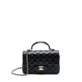 CHANEL 22A TOP HANDLE MINI RECTANGULAR FLAP BAG LAMBSKIN BLACK GHW (MICROCHIP)