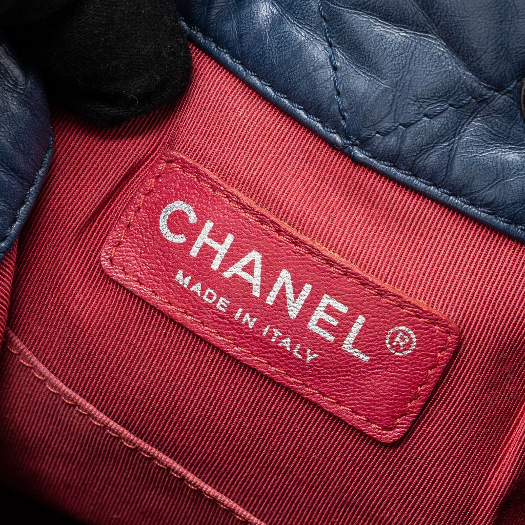 CHANEL SMALL GABRIELLE BACKPACK AGED CALFSKIN NAVY BLUE/ BLACK RUTHENIUM HARDWARE