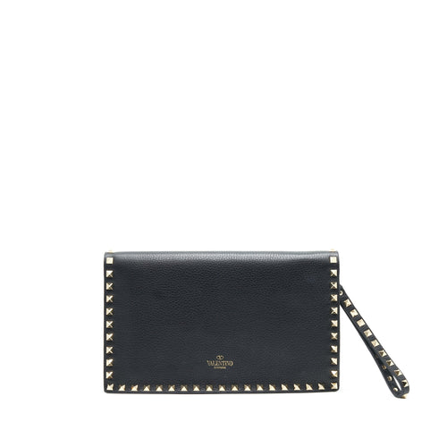VALENTINO GARAVANI ROCKSTUD LEATHER CLUTCH BLACK