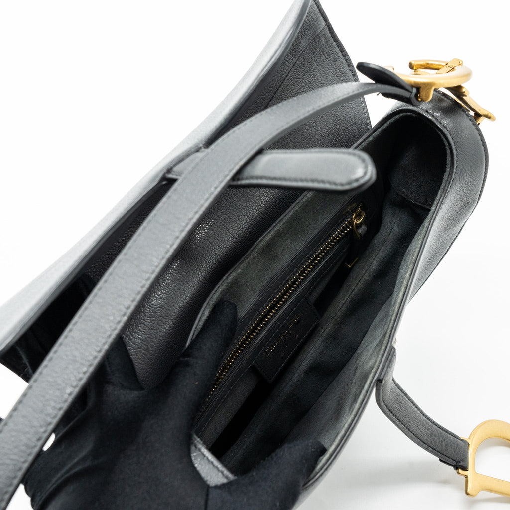 DIOR MEDIUM SADDLE BAG GOATSKIN DARK GREY GHW