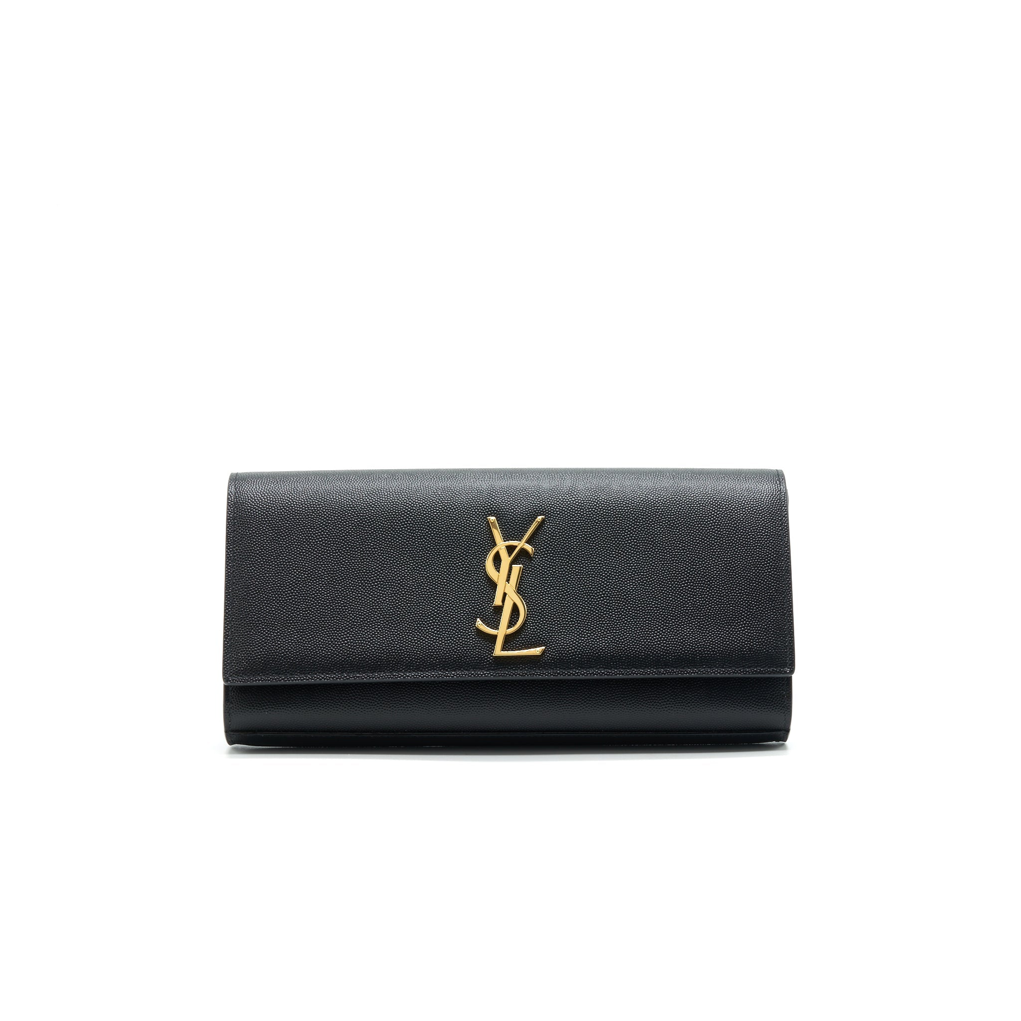 SAINT LAURENT KATE CLUTCH IN GRAIN DE POUDRE EMBOSSED LEATHER BLACK GHW