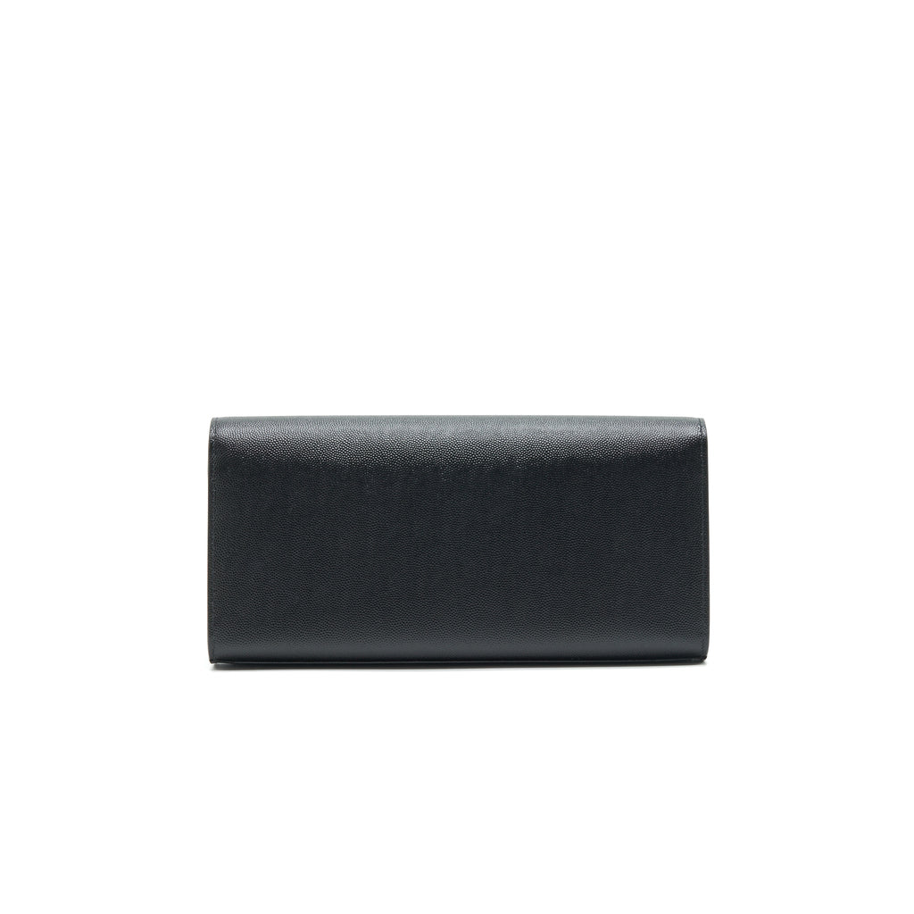 SAINT LAURENT KATE CLUTCH IN GRAIN DE POUDRE EMBOSSED LEATHER BLACK GHW