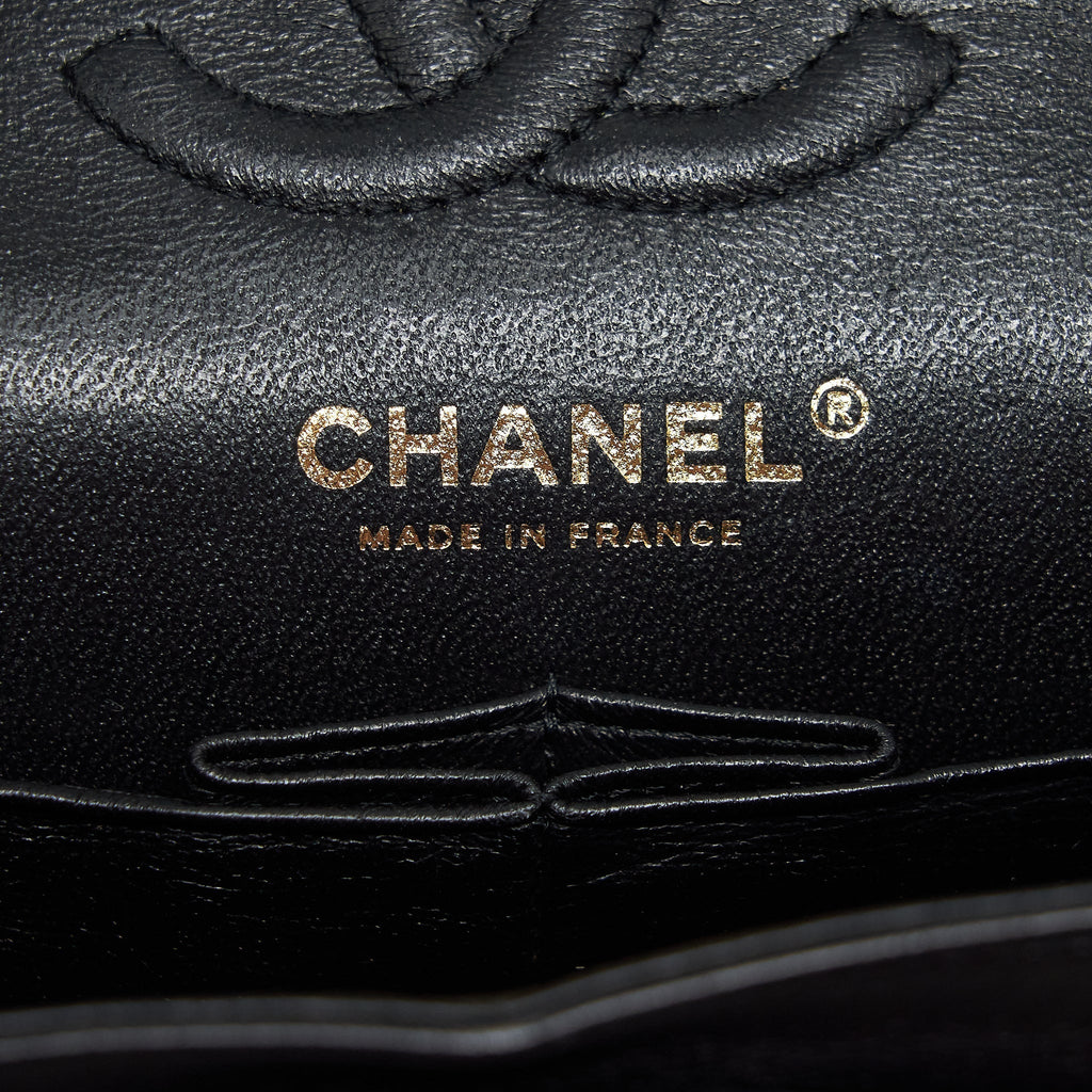 CHANEL SMALL CLASSIC DOUBLE FLAP BAG CHEVRON LAMBSKIN BLACK GHW