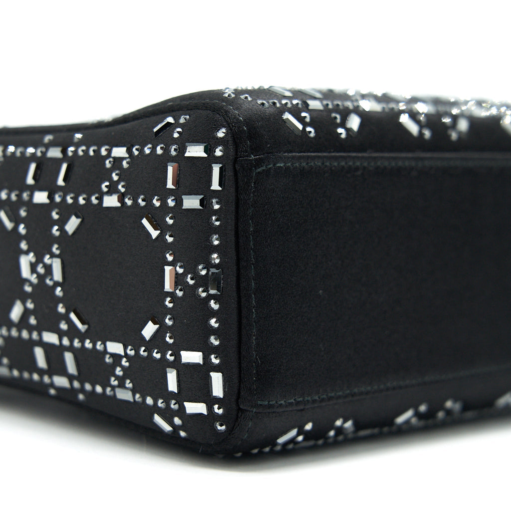 CHRISTIAN DIOR SATIN CRYSTAL CANNAGE MINI LADY DIOR BLACK