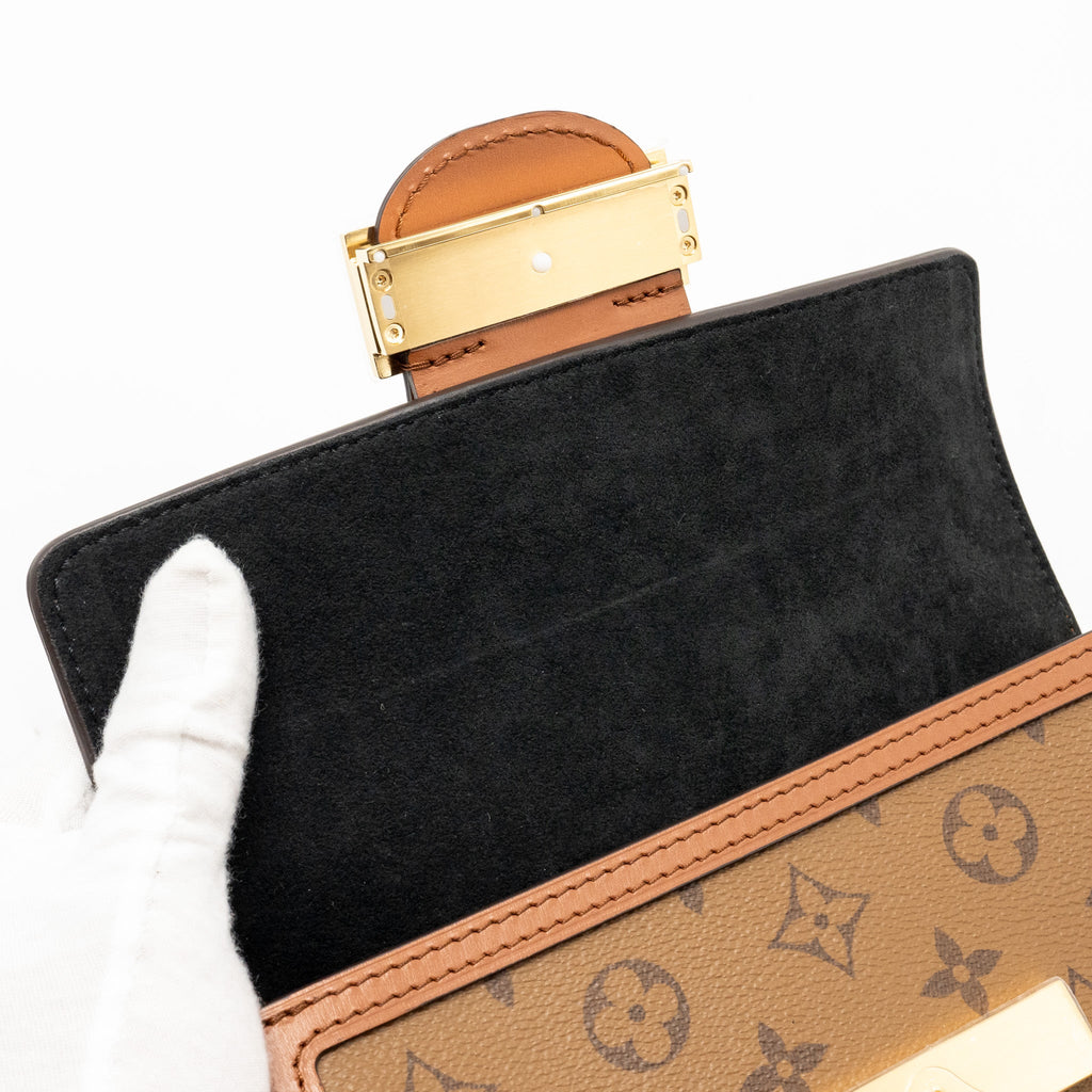 LOUIS VUITTON DAUPHINE EAST-WEST CHAIN SHOULDER BAG MONOGRAM REVERSE CANVAS GHW