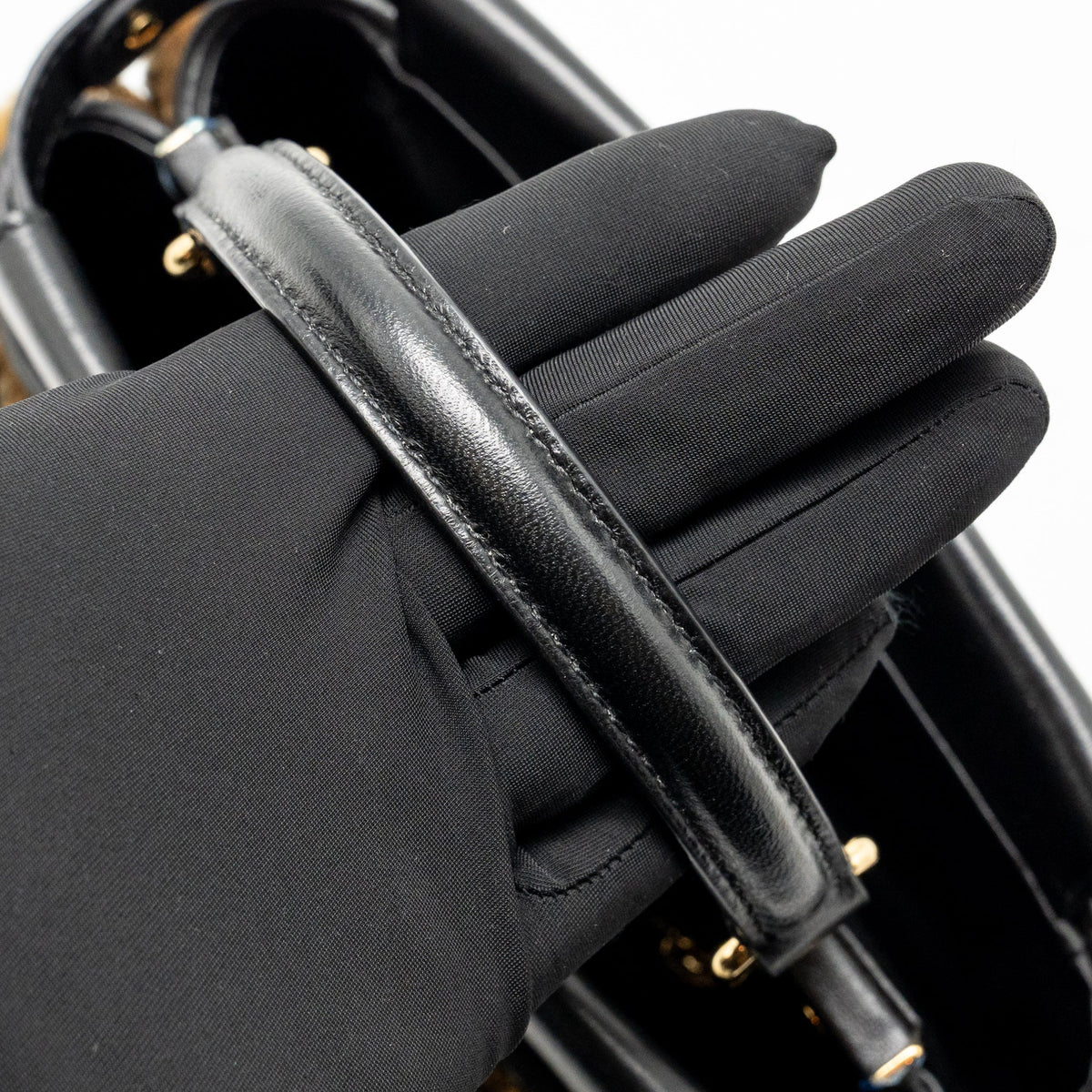 Fendi Mini Peekaboo Lambskin/Shearling Tabacco/Black GHW
