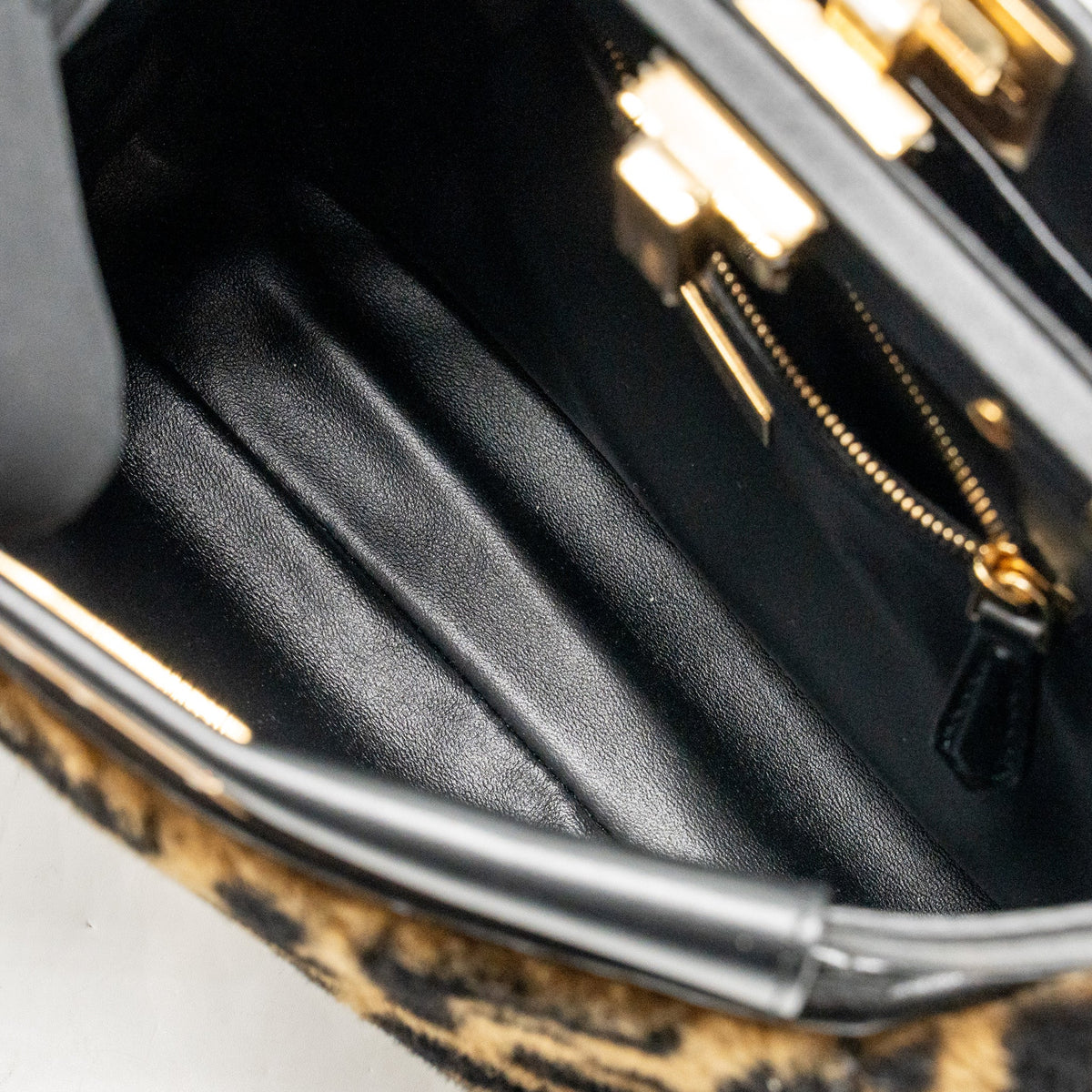 Fendi Mini Peekaboo Lambskin/Shearling Tabacco/Black GHW