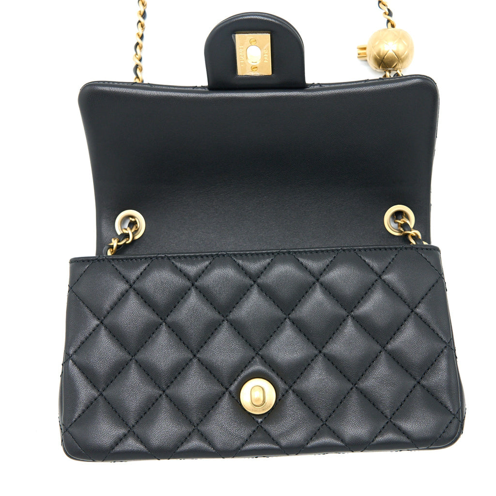 CHANEL 23C PEARL CRUSH MINI RECTANGULAR FLAP BAG LAMBSKIN BLACK BRUSHED GHW (MICROCHIP)