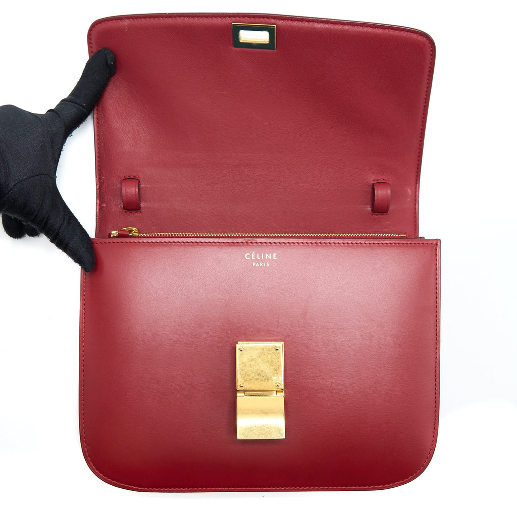 CELINE MEDIUM CLASSIC BOX BAG CALFSKIN RED GHW