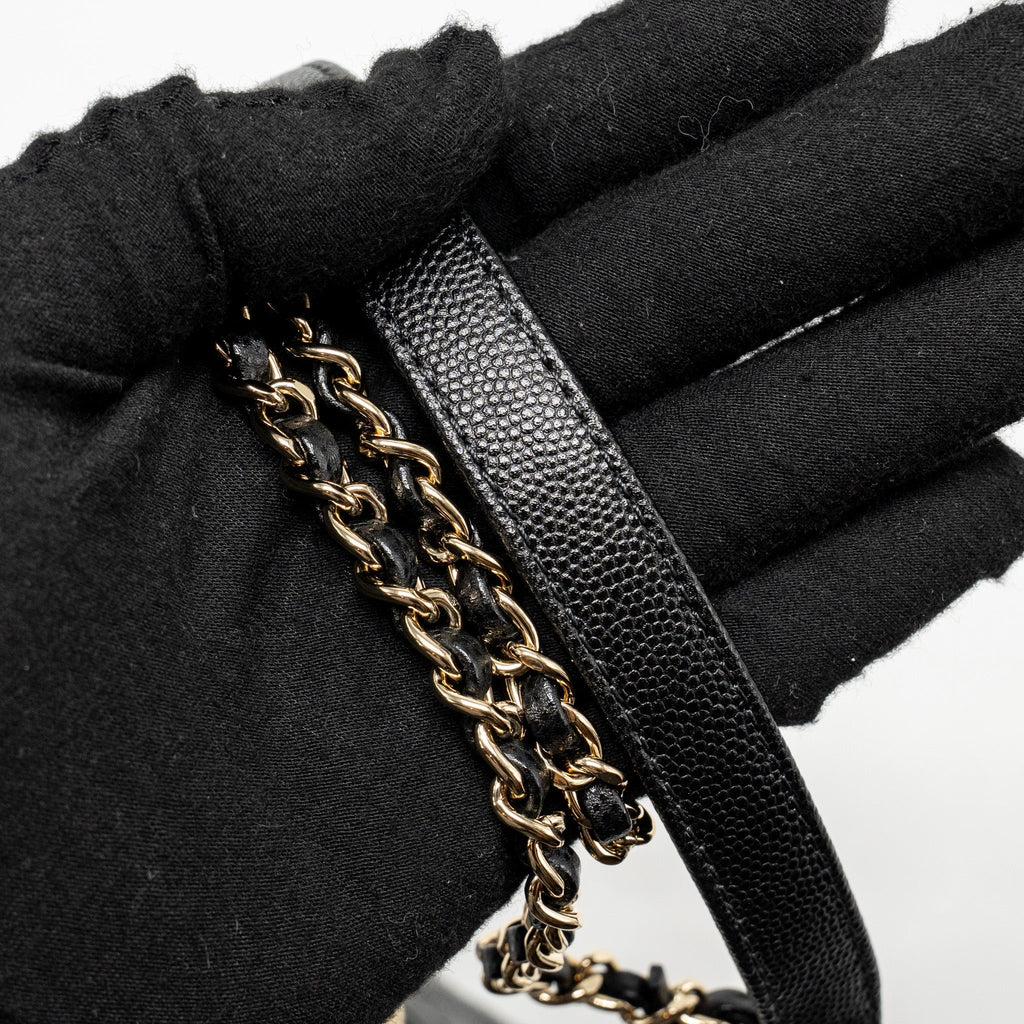CHANEL MINI COCO HANDLE CAVIAR BLACK / BURGUNDY HANDLE LGHW (MICROCHIP)