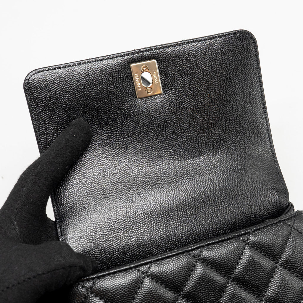 CHANEL MINI COCO HANDLE CAVIAR BLACK / BURGUNDY HANDLE LGHW (MICROCHIP)