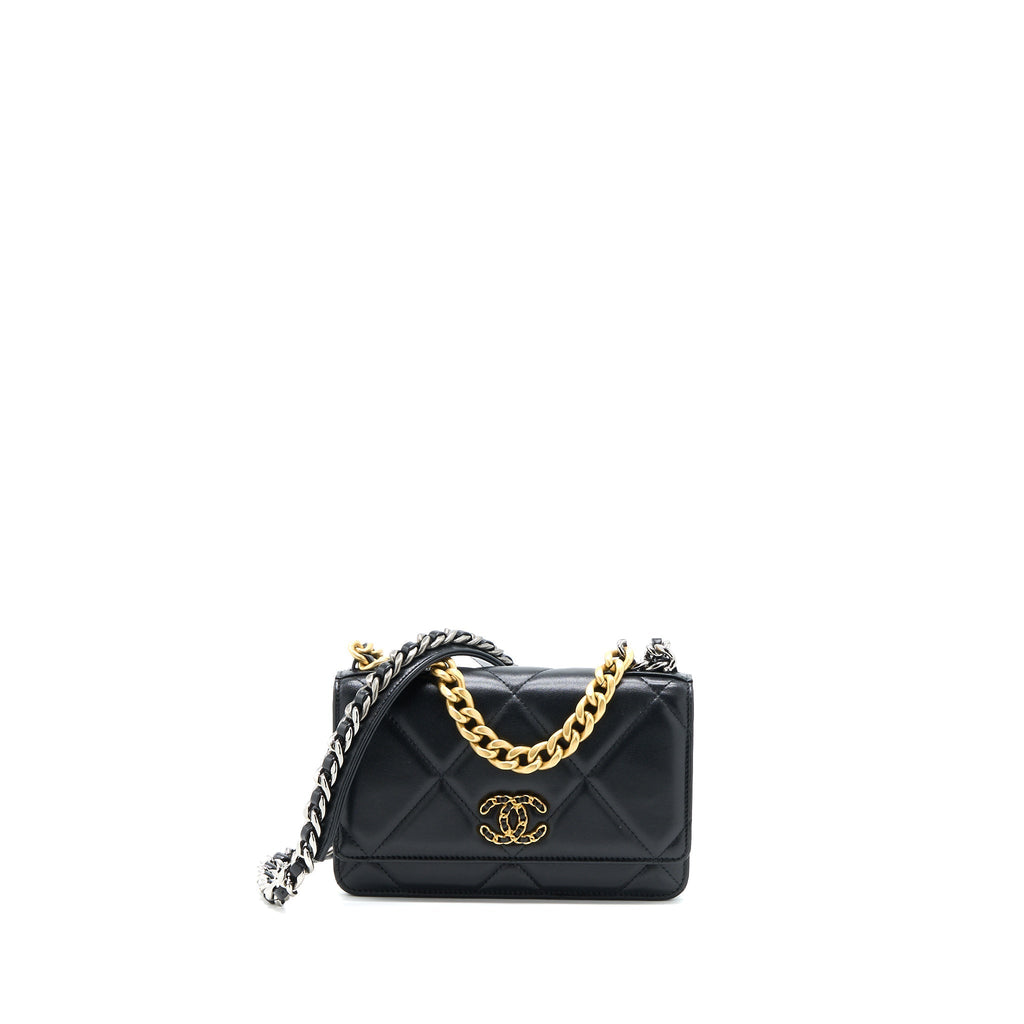 CHANEL 19 WALLET ON CHAIN LAMBSKIN BLACK MULTICOLOUR HARDWARE (MICROCHIP)