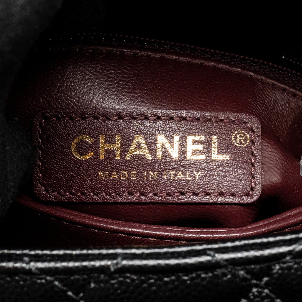 CHANEL MINI COCO HANDLE CAVIAR BLACK / BURGUNDY HANDLE LGHW (MICROCHIP)