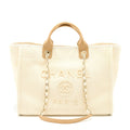 CHANEL DEAUVILLE TOTE BAG FABRIC/LEATHER CREAMY WHITE/BEIGE GHW