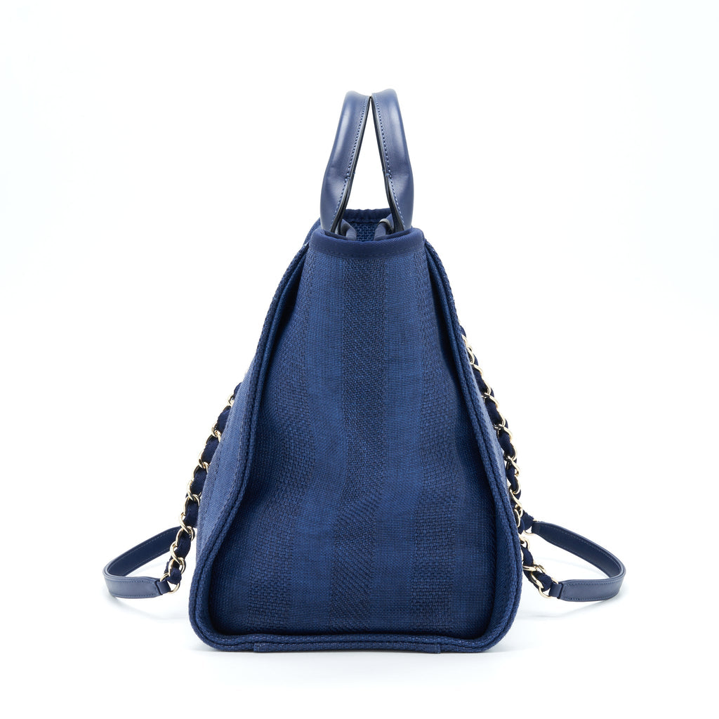 CHANEL DEAUVILLE TOTE BAG CANVAS DARK BLUE GHW