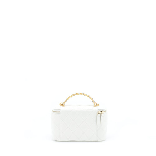 CHANEL 22S LOGO TOP HANDLE LONG VANITY WITH CHAIN CAVIAR WHITE GHW