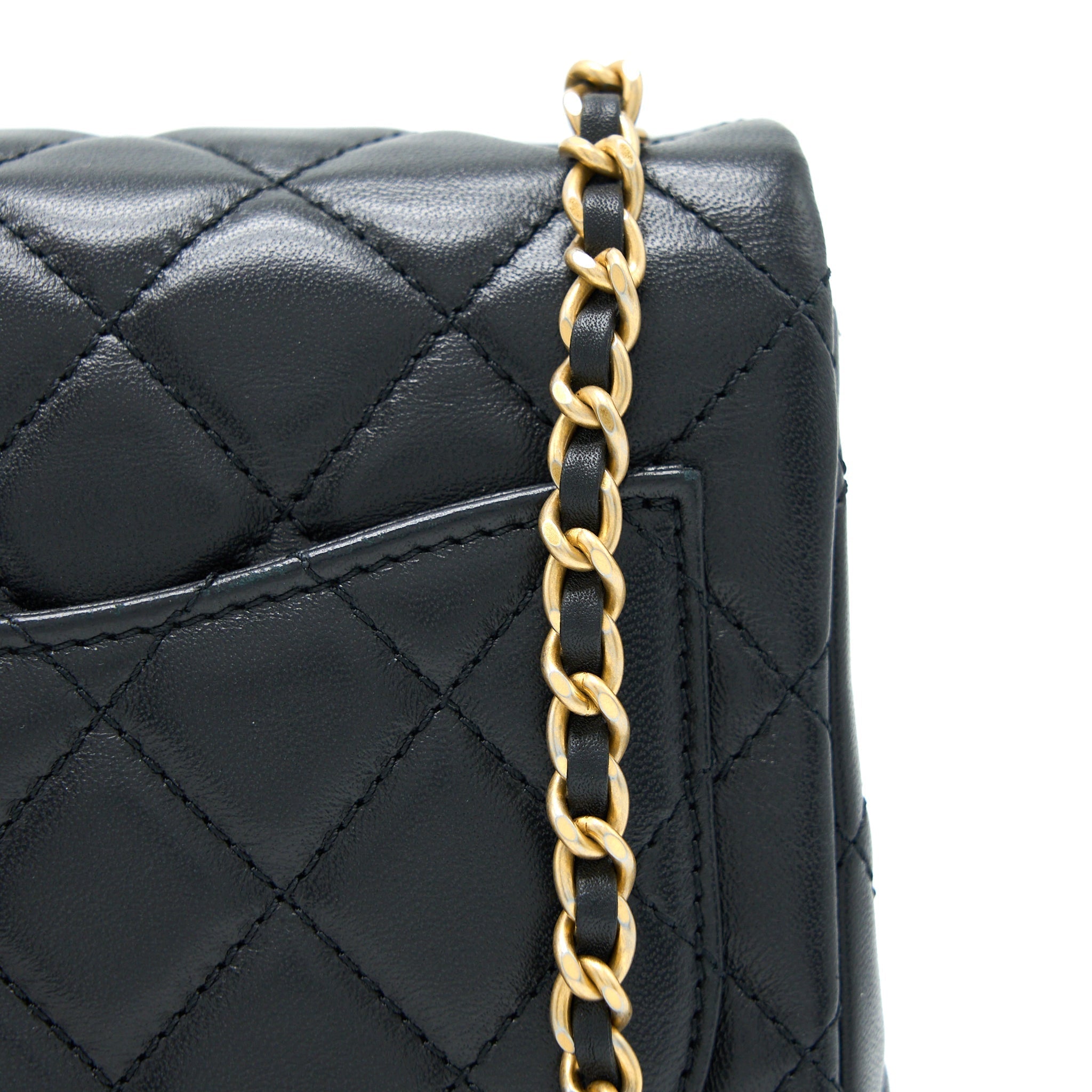 CHANEL PEARL CRUSH MINI SQUARE LAMBSKIN BLACK BRUSHED GHW (MICROCHIP)