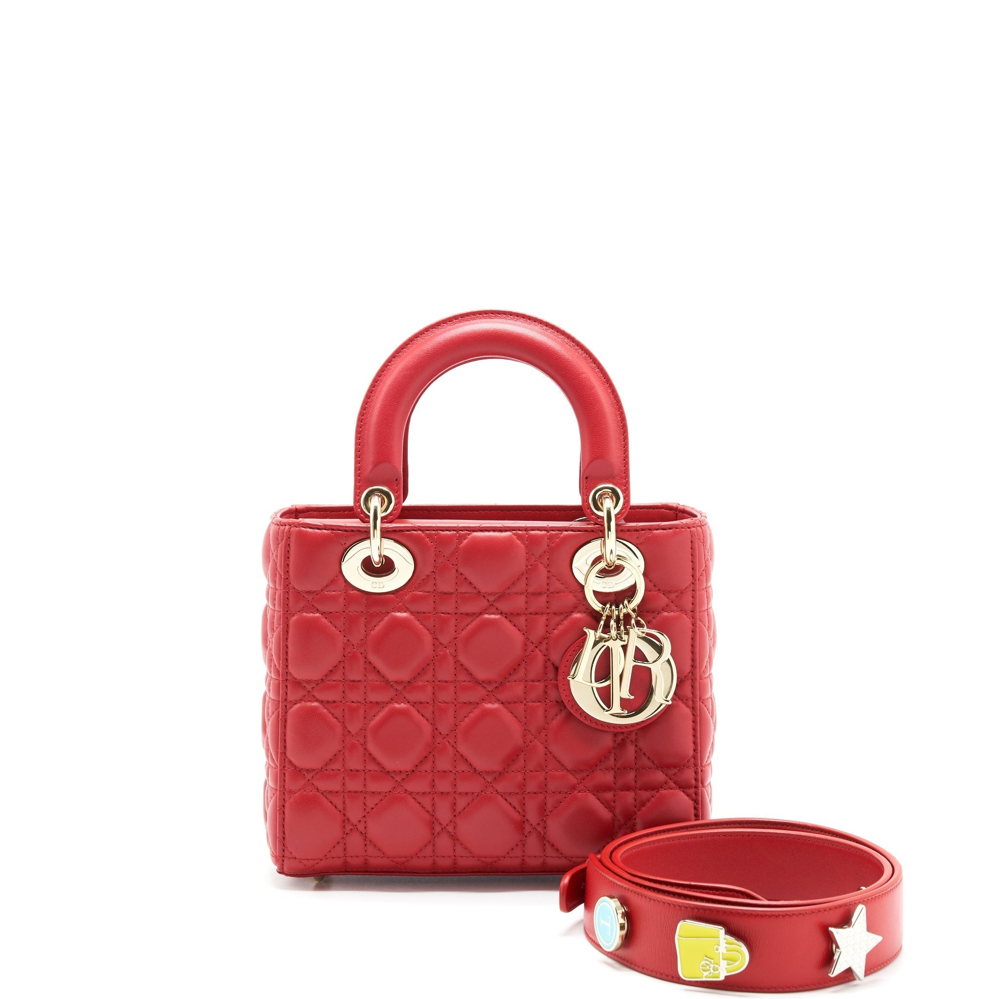 DIOR SMALL LADY DIOR LAMBSKIN RED LGHW