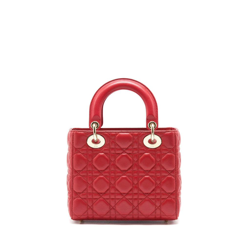 DIOR SMALL LADY DIOR LAMBSKIN RED LGHW