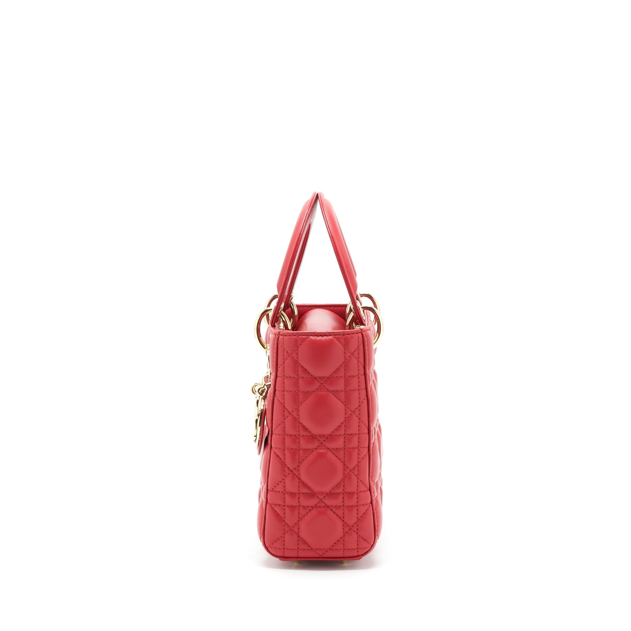 DIOR SMALL LADY DIOR LAMBSKIN RED LGHW