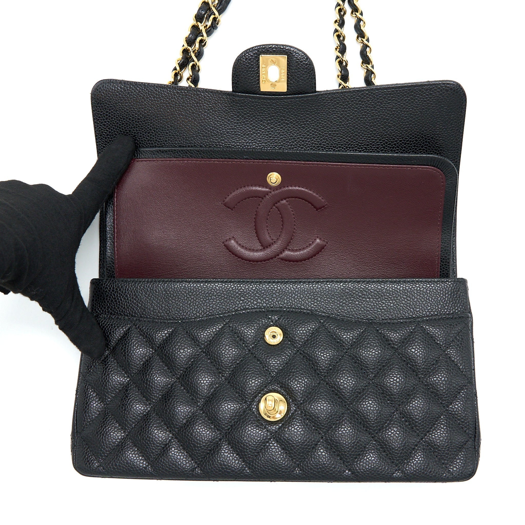 CHANEL MEDIUM CLASSIC DOUBLE FLAP BAG CAVIAR BLACK GHW