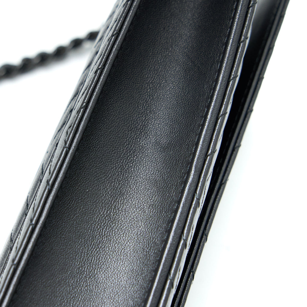 CHANEL CHEVRON WALLET ON CHAIN BLACK WITH BLACK HARDWARE