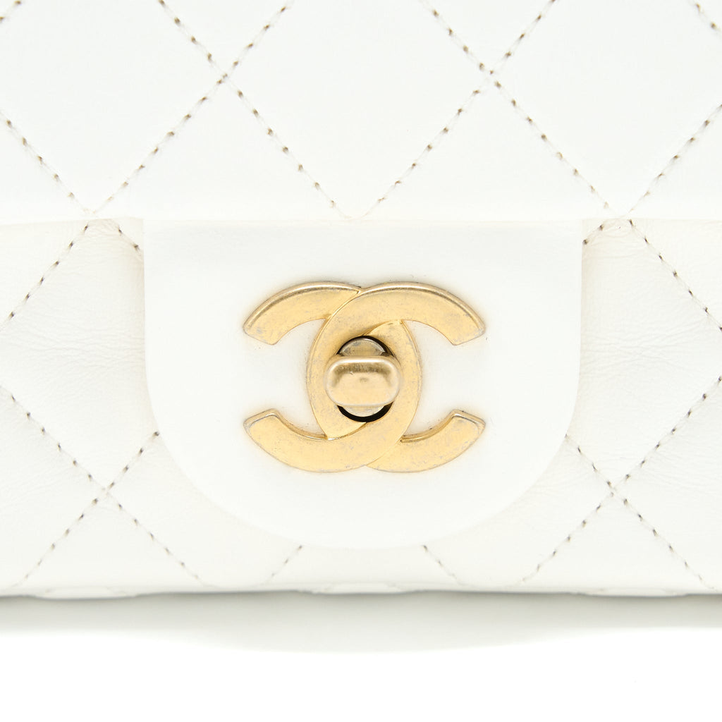 CHANEL PEARL CRUSH MINI RECTANGULAR FLAP BAG LAMBSKIN WHITE GHW