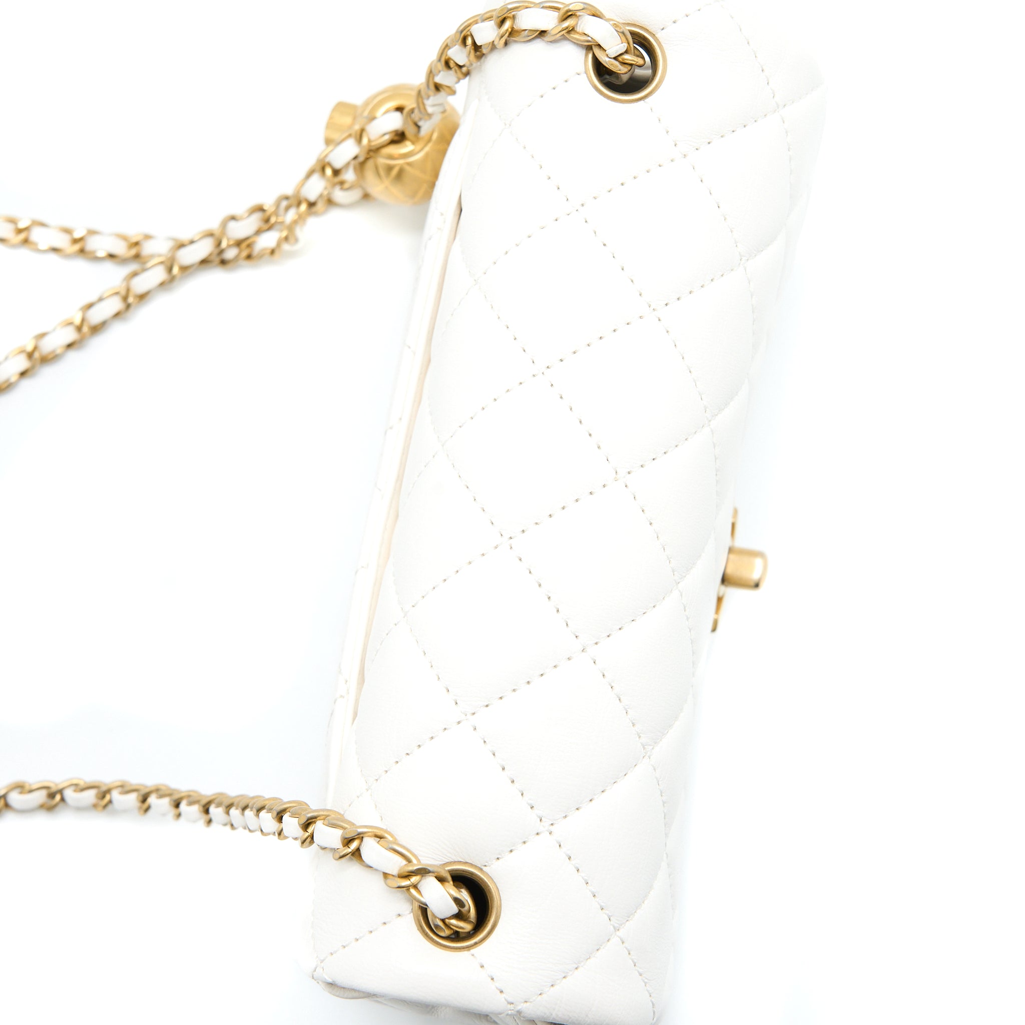CHANEL PEARL CRUSH MINI RECTANGULAR FLAP BAG LAMBSKIN WHITE GHW