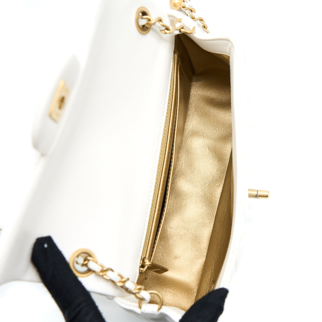 CHANEL PEARL CRUSH MINI RECTANGULAR FLAP BAG LAMBSKIN WHITE GHW