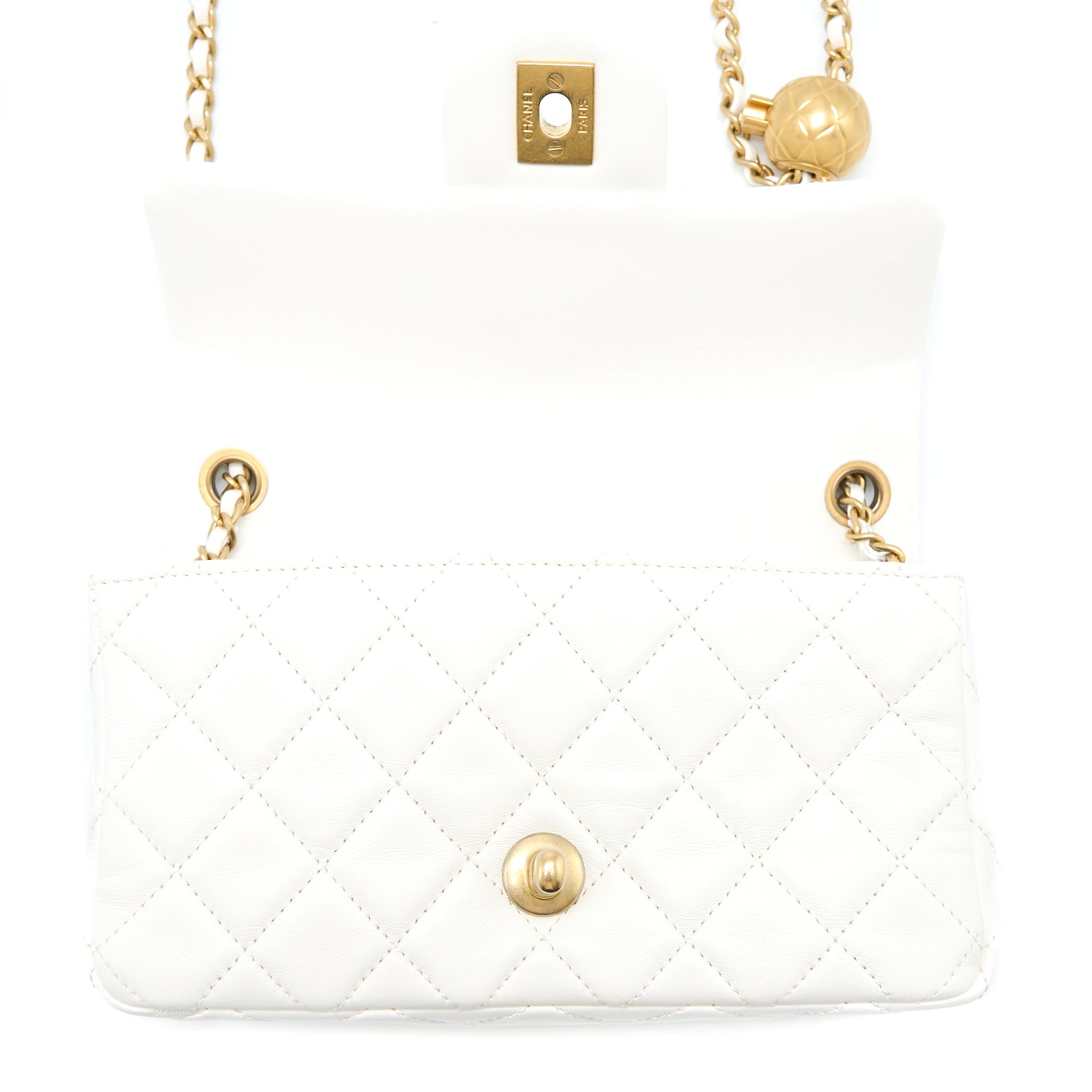 CHANEL PEARL CRUSH MINI RECTANGULAR FLAP BAG LAMBSKIN WHITE GHW