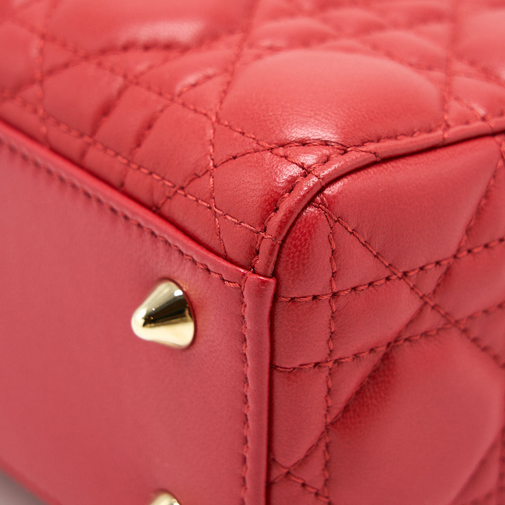 DIOR SMALL LADY DIOR LAMBSKIN RED LGHW