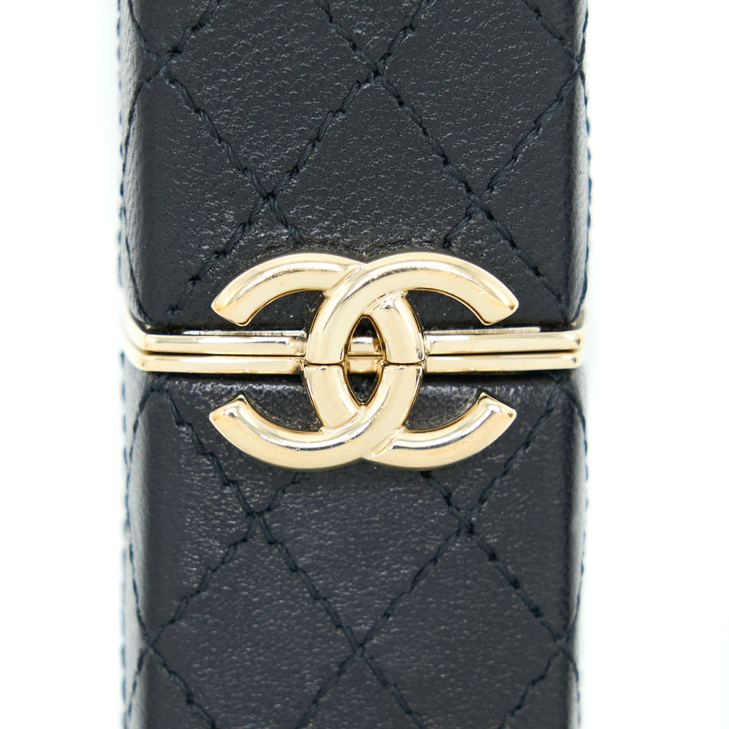 CHANEL SQUARED LIPSTICK CASE ON CHAIN BLACK LGHW