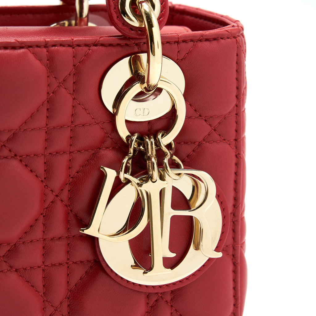 DIOR SMALL LADY DIOR LAMBSKIN RED LGHW