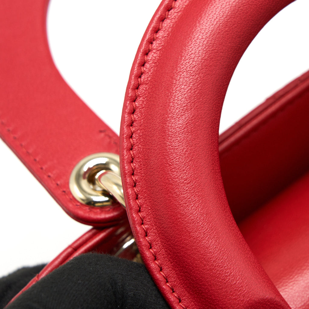DIOR SMALL LADY DIOR LAMBSKIN RED LGHW
