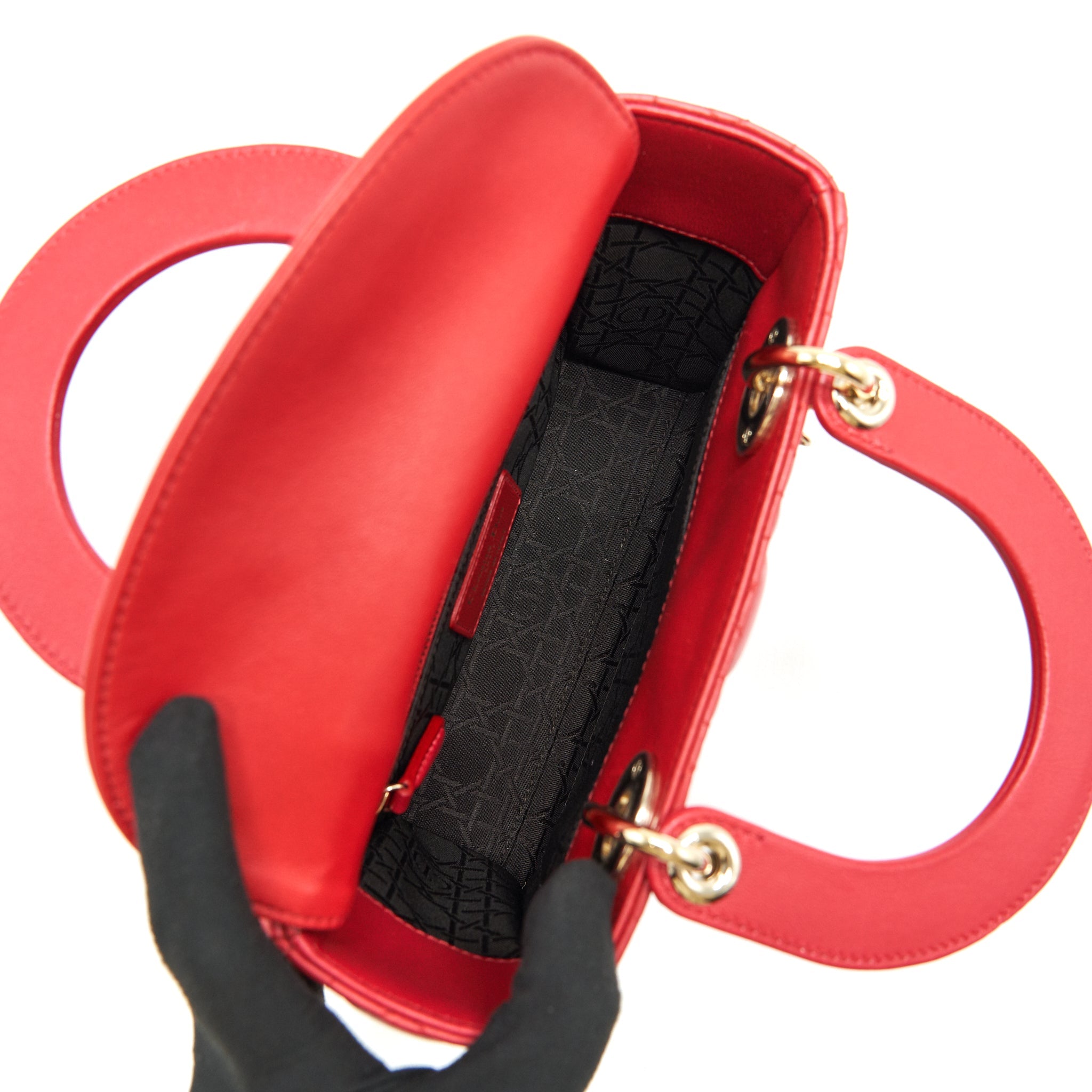 DIOR SMALL LADY DIOR LAMBSKIN RED LGHW