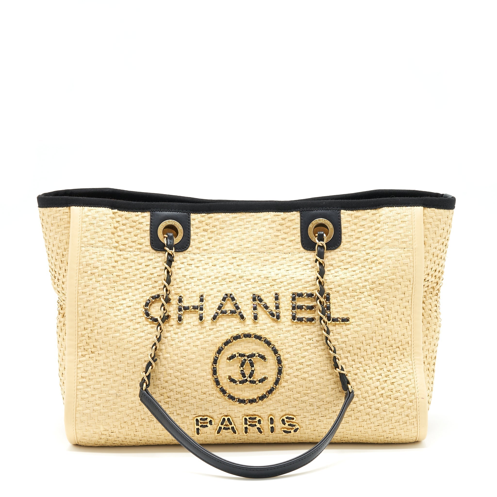 CHANEL GOLD RAFFIA DEAUVILLE TOTE BAG GHW