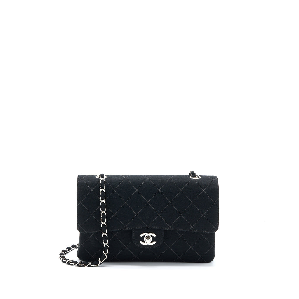 CHANEL VINTAGE MEDIUM SINGLE FLAP BAG FABRIC BLACK SHW