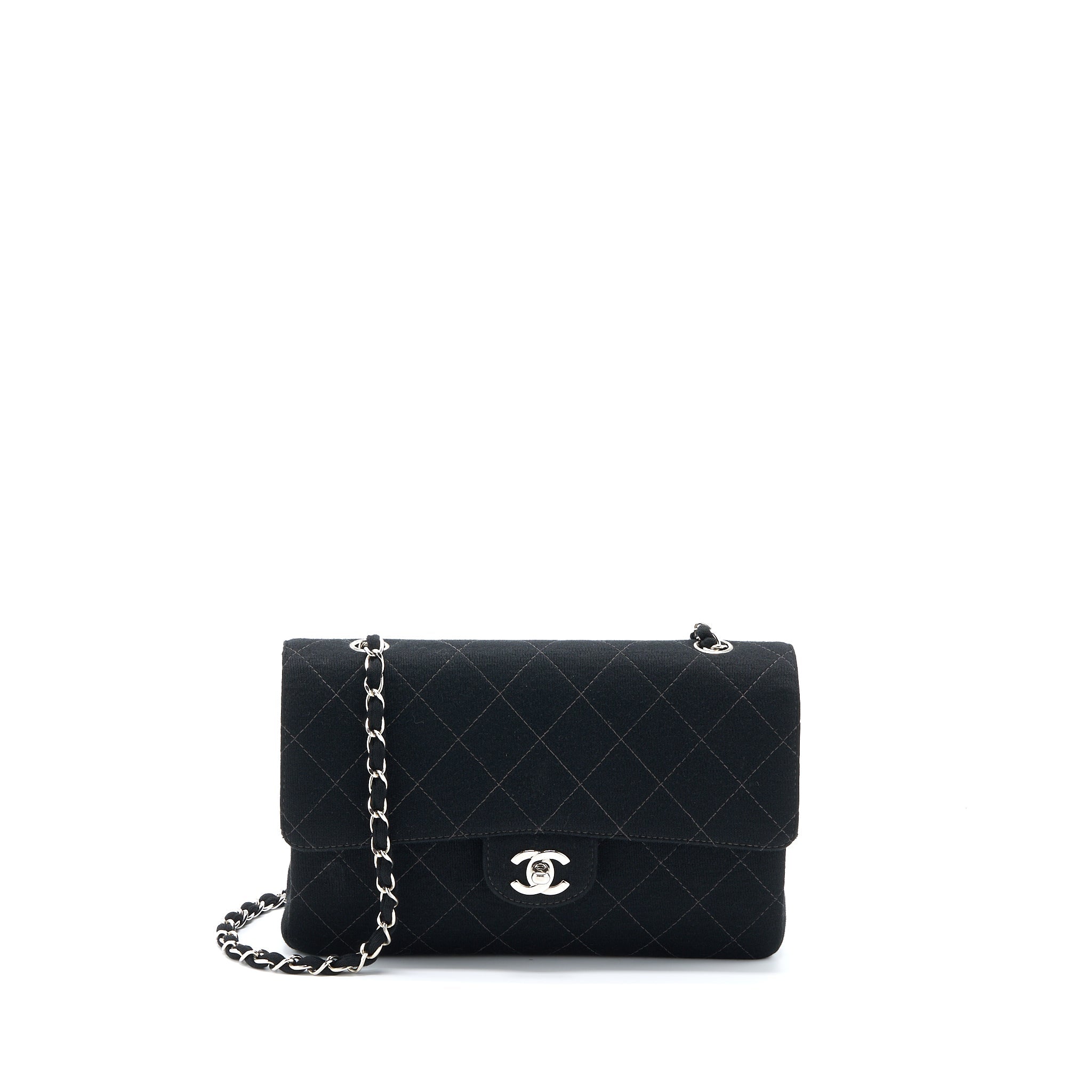 CHANEL VINTAGE MEDIUM SINGLE FLAP BAG FABRIC BLACK SHW
